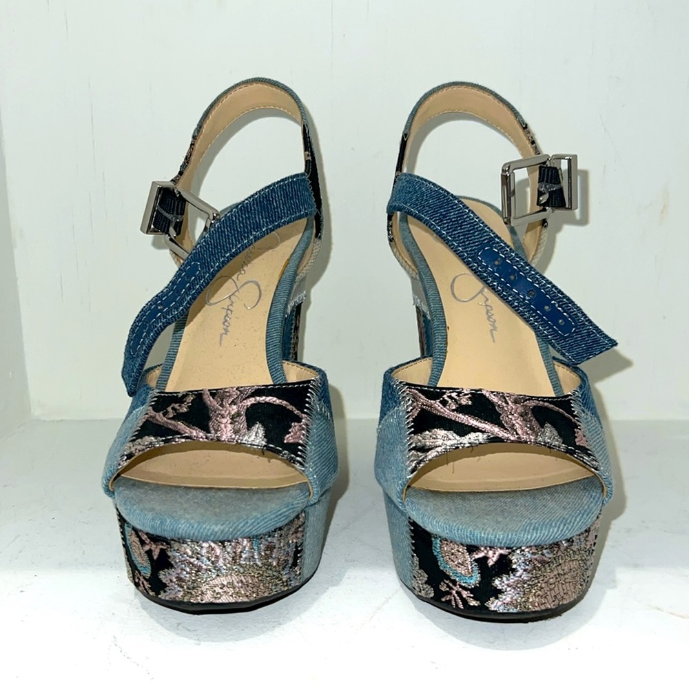 Jessica Simpson Denim ‘Patch Patterned’ Wedges Si… - image 1
